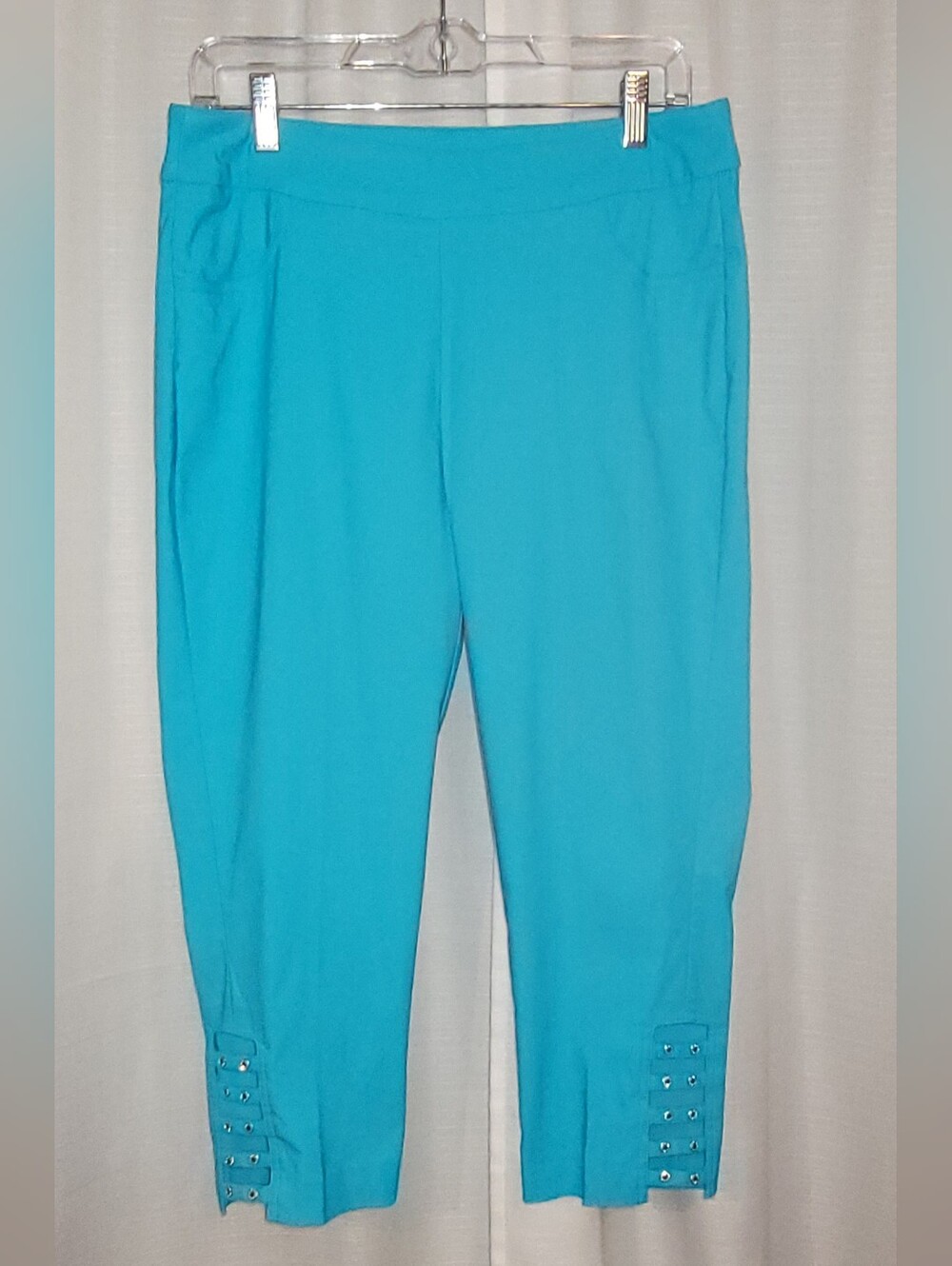 Lulu-B Turquoise Crop Stretch Pants with Hem Stud Detail 10